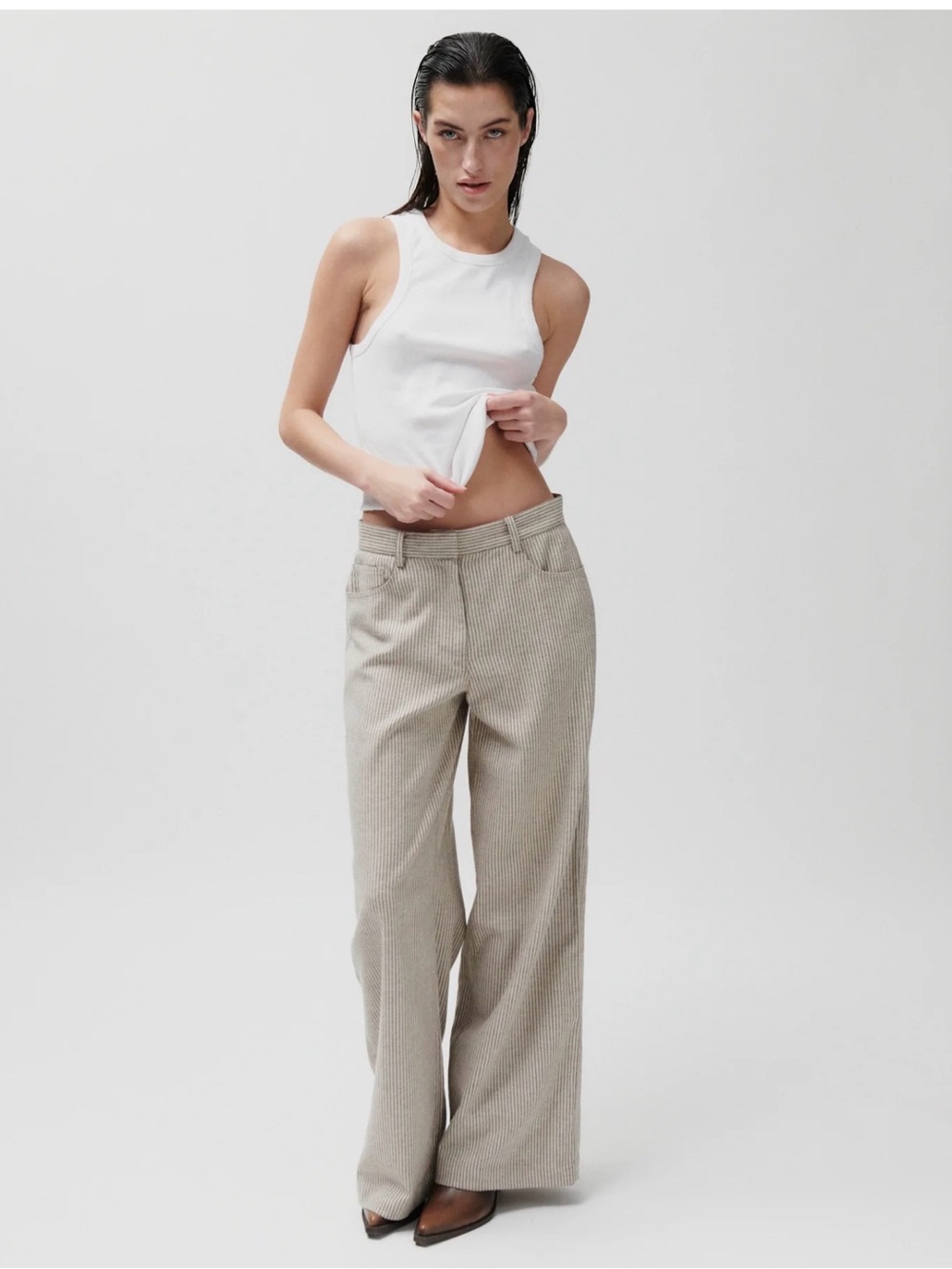 Day Birger et Mikkelsen  linen blend Wide-Leg Pinstripe Trousers in Light Taupe